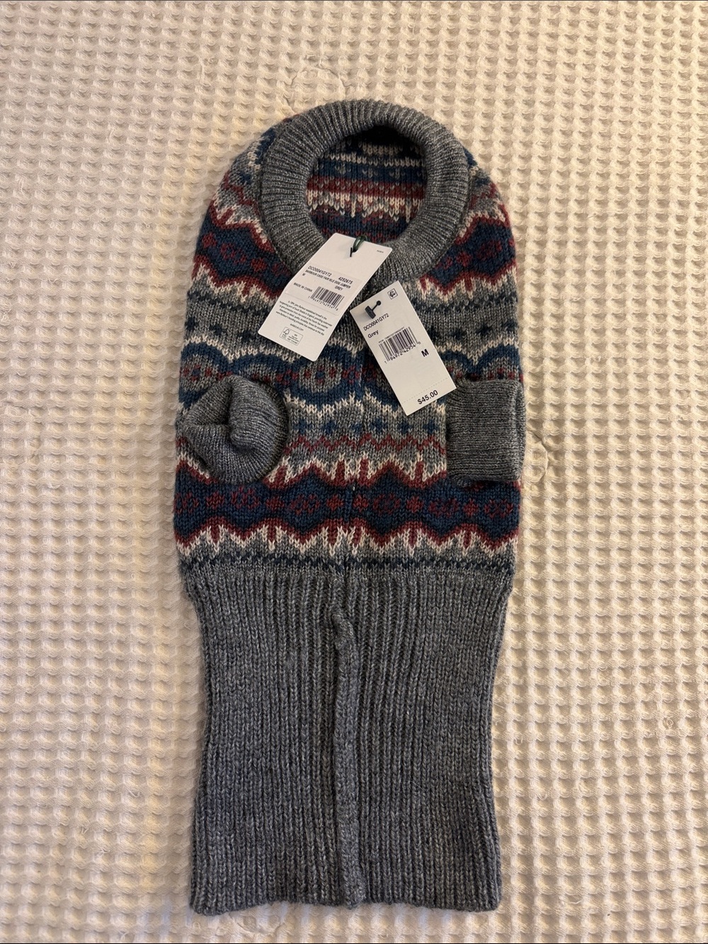 Barbour Gray Fair Isle dog Sweater with Blue and Red Accents - Picture 3 of 10
